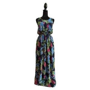 One Clothing Blue Floral Tropical Chiffon Maxi Sleeveless Dress Size XS